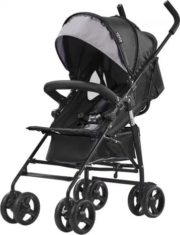 VEVOR lichtgewicht kinderwagen, compact, eenvoudig opvouwbaar, met verstelbare rugleuning, luifel, frame van koolstofstaal, grote opbergmand, bekerhouder, reisbuggy met paraplu, lichtgrijs/zwart