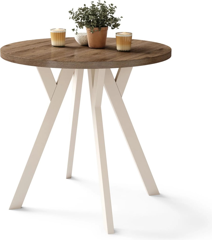 ALMO 80 Notenhout Elegant / beige poten – ronde tafel met Y-poten, loft/industrieel voor keuken, woonkamer en eetkamer