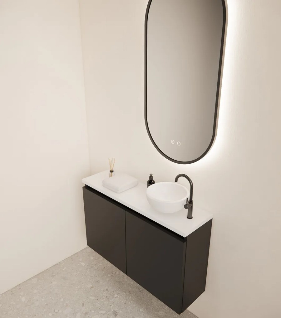 Gliss Design Echo toiletmeubel 80cm zwart mat met toppaneel wit mat