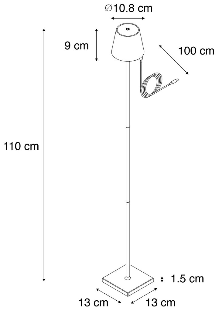 Buiten vloerlamp goud incl. LED met touch dimmer oplaadbaar - Janet Design IP44 Buitenverlichting Lamp