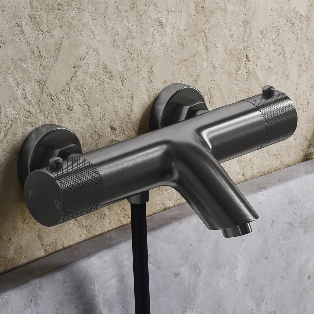 Saniclear Iron Curved Pro thermostatische opbouw badkraan met handdouche verouderd ijzer - gunmetal