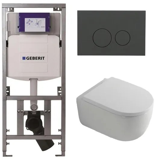 QeramiQ Dely Swirl Toiletset - 36.3x51.7cm - Geberit UP320 inbouwreservoir - met Burda frame - 35mm zitting - bedieningsplaat mat antraciet - ronde knoppen - wit glans 0701131/SW1102376/SW1000767/SW1026256