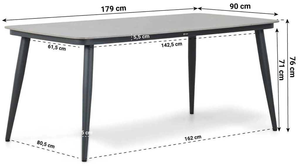 Dining Tuintafel rechthoekig 180 x 90 cm Aluminium Grijs Vienna