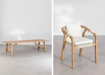 Rechthoekige Tuintafelset 300x100 Cm Met 12 Stoelen Van Acaciahout Dubai Rustiek Acaciabruin & Stof Gardenia Wit - Sklum