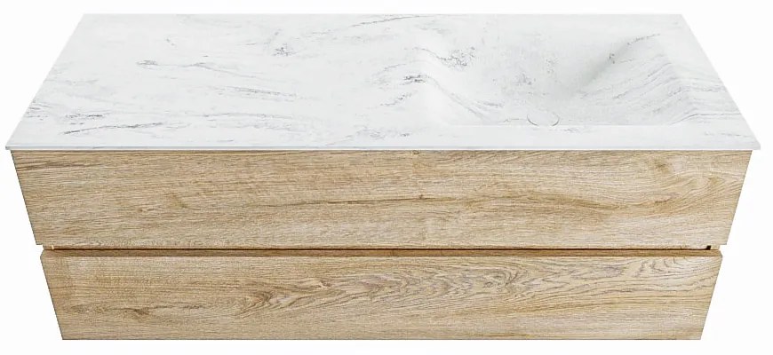 Mondiaz Vica DLux badmeubel 130cm washed oak 2 lades met wastafel opalo rechts zonder kraangat