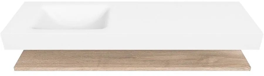 Zaro Alan badmeubel 160cm met planchet washed oak en vrijhangende wastafel cloud links zonder kraangat talc
