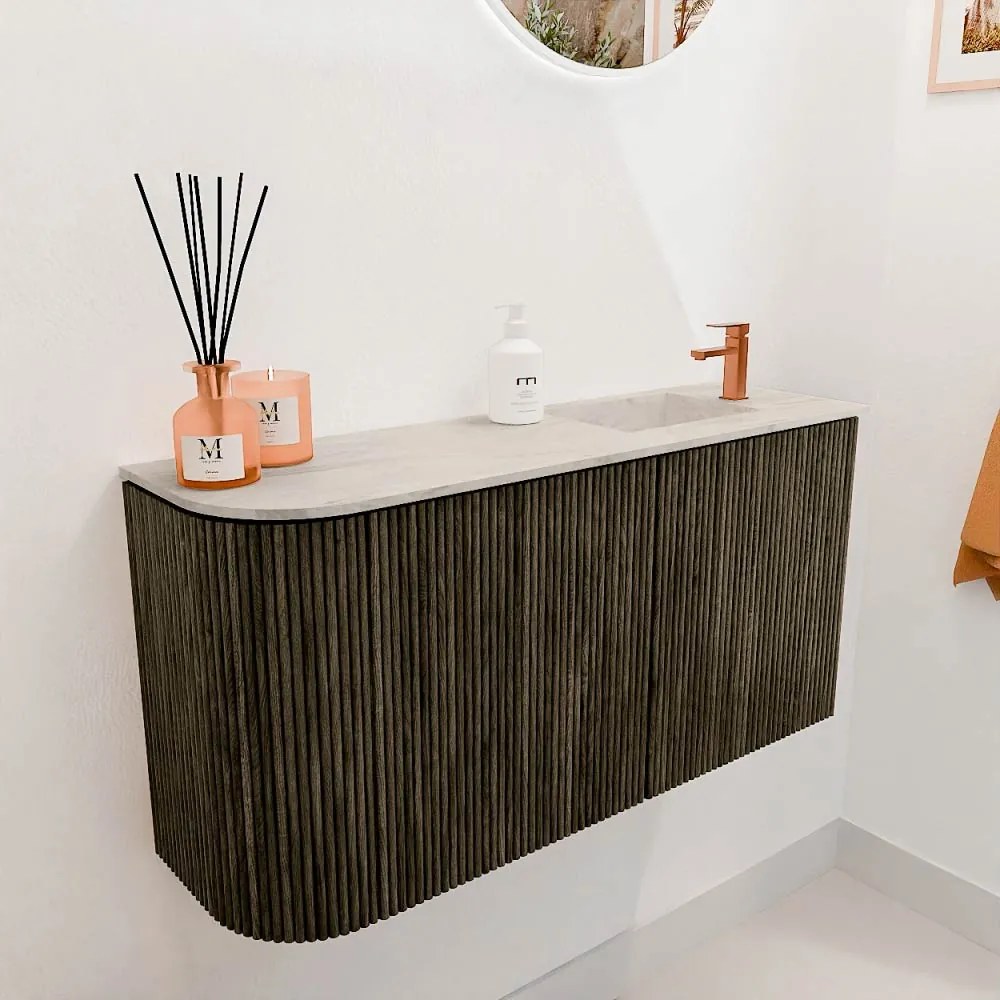 Mondiaz Joya DLux 80cm toiletmeubel ronding links shadow met wastafel faye rechts 1 kraangat ostra