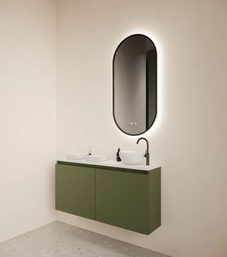 Gliss Design Echo toiletmeubel 100cm olijfgroen met toppaneel wit mat