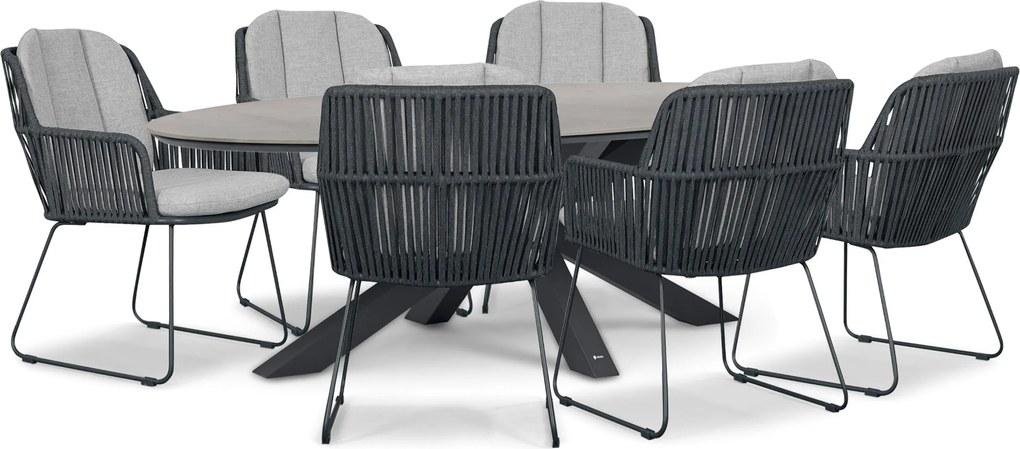 Tuinset 6 personen 240 cm Rope Grijs Domani Furniture Trivento/Lunea