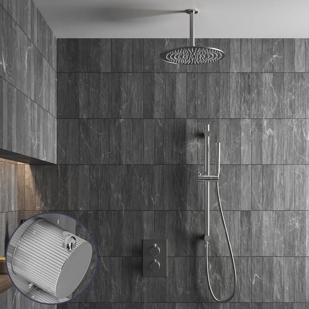 Saniclear Talpa Stripes inbouw regendouche met 30cm hoofddouche, plafondarm en glijstang chroom