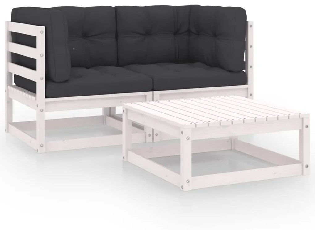 vidaXL 3-delige Loungeset met kussens massief grenenhout