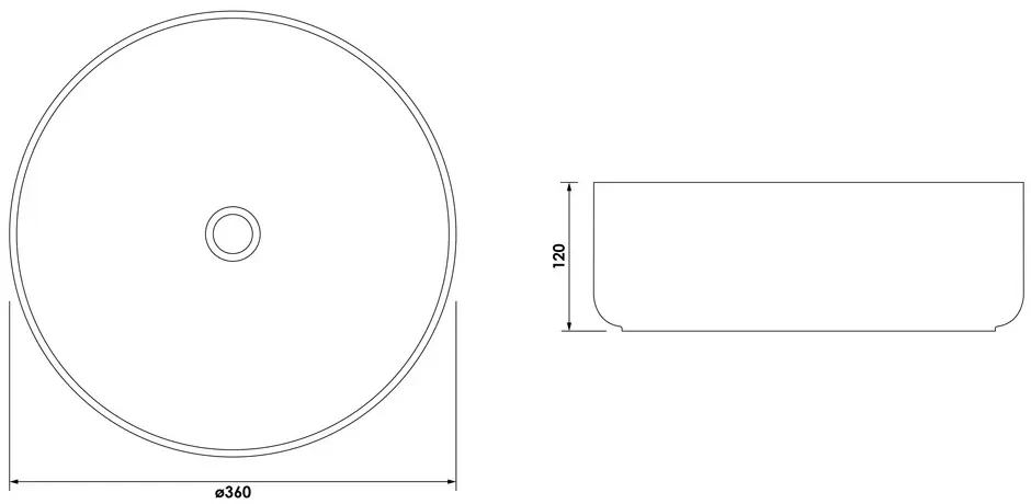 Brauer Circle waskom keramiek 36cm wit glans met zilveren buitenkant