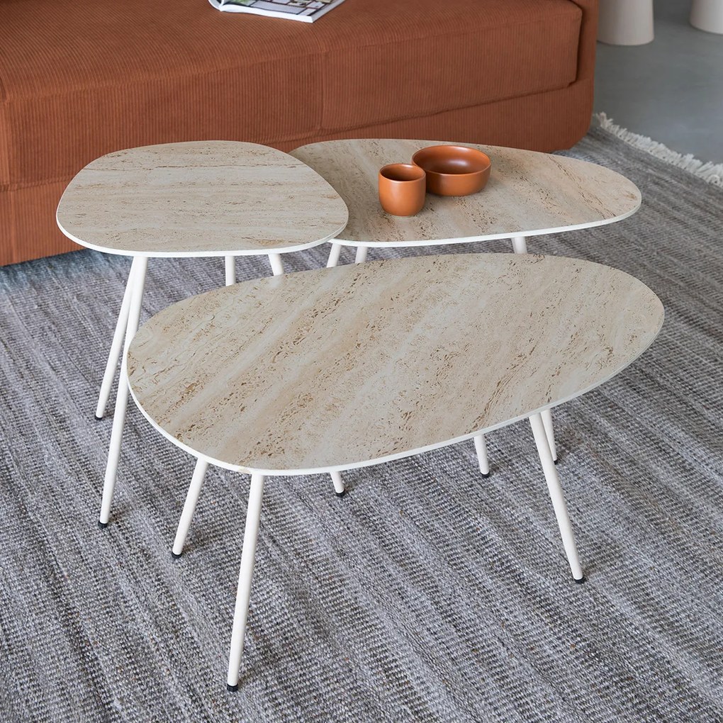 Salontafel Set Beige Keramiek - 73 X 42cm.