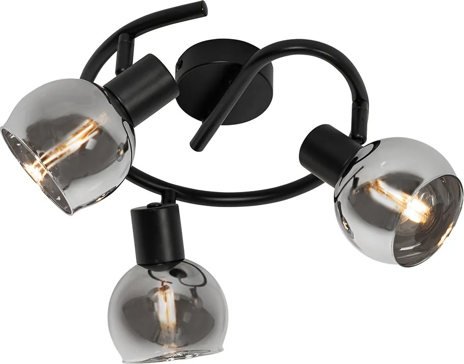 Smart plafondspot zwart met smoke glas 3-lichts incl. Wifi P45 - Vidro