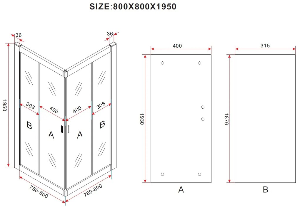 SaniGoods Atlas hoekinstap douchecabine mat zwart 80x80cm