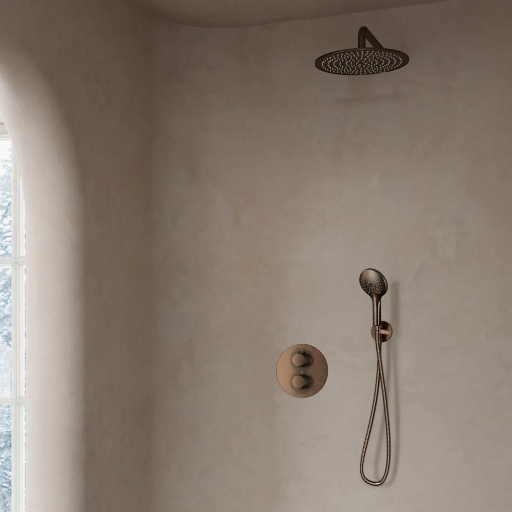 Saniclear Antique inbouw regendouche rond met 30cm hoofddouche, wandarm en 2 standen handdouche verouderd messing