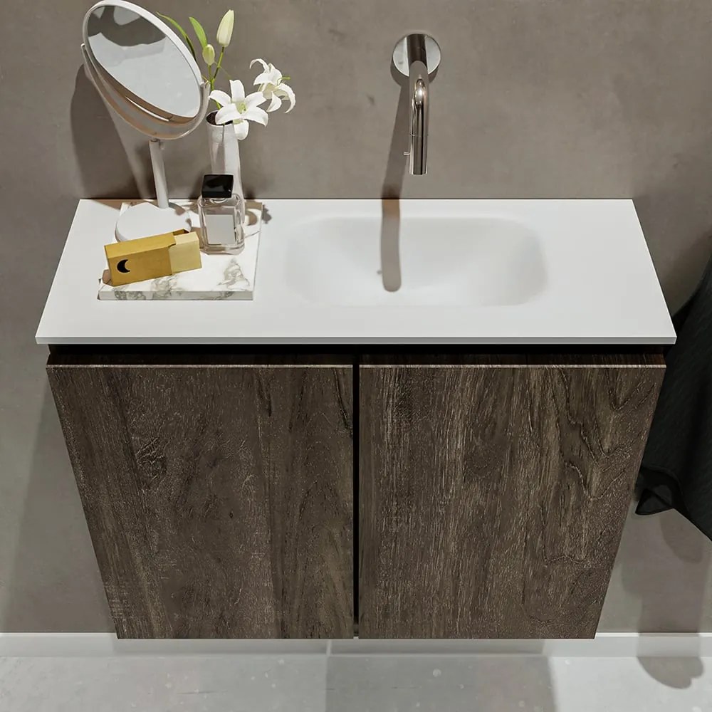 Mondiaz Ture 60cm toiletmeubel dark brown met wastafel talc rechts geen kraangat