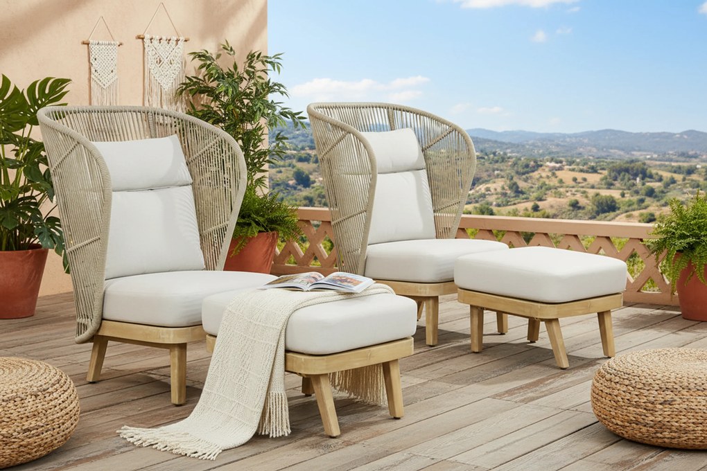 Bistroset 2 personen  Teakhout/rope Naturel teak Coco Napoli