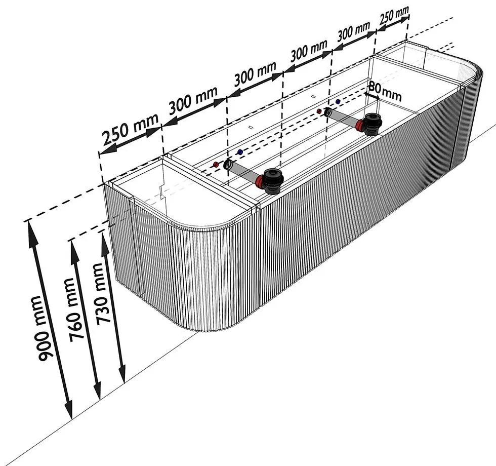 Mondiaz Kurve 170cm badmeubel ronding links/rechts walnut met 1 lade en 2 deuren en wastafel cloud dubbel zonder kraangat urban