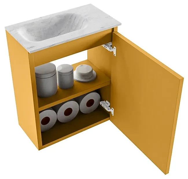 Mondiaz Ture DLux toiletmeubel 40cm ocher met wastafel opalo links met kraangat