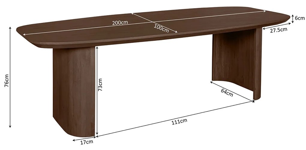Starfurn Mare Walnoot Eettafel Deens Ovaal 200 Cm - 200 X 100cm.