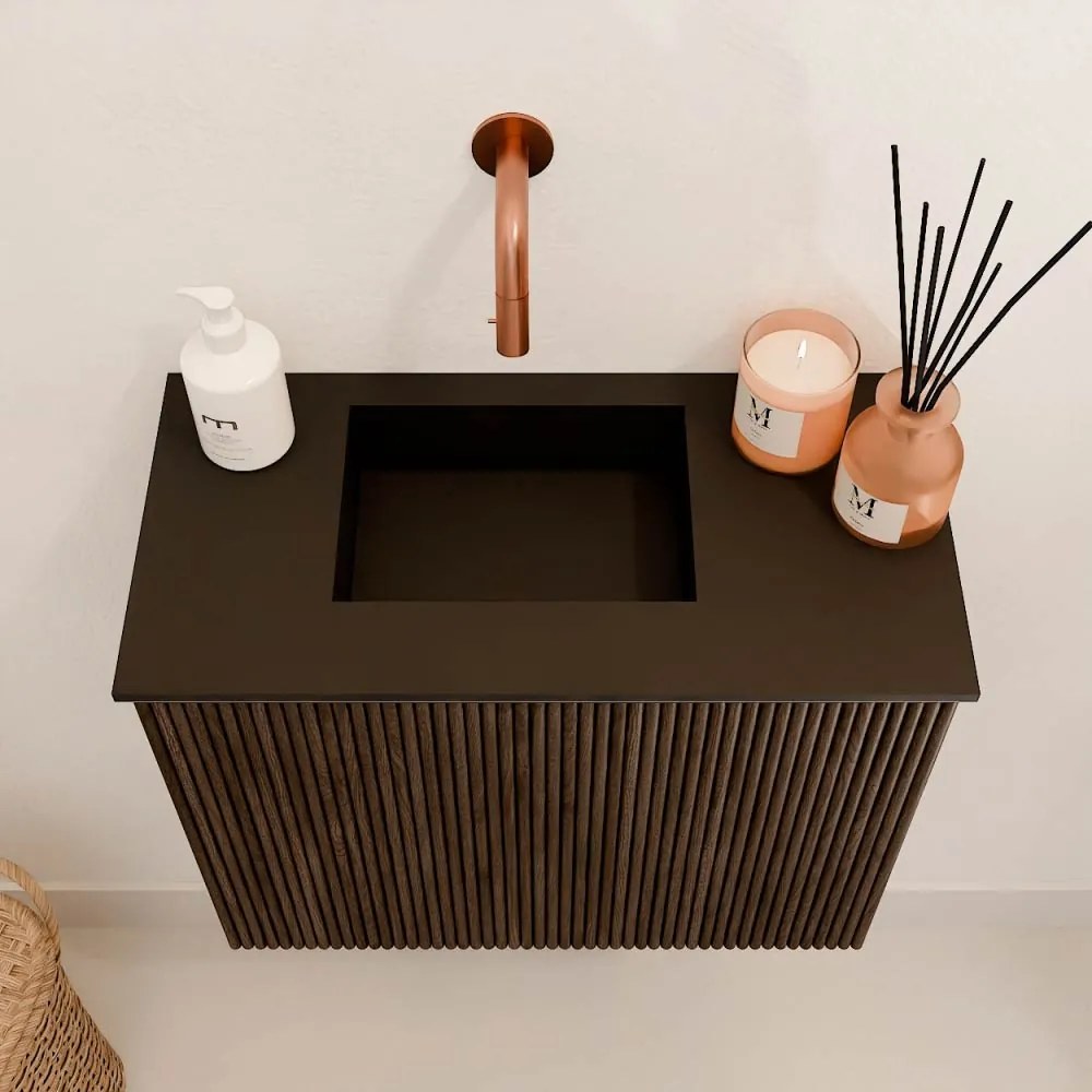 Mondiaz Joya 50cm toiletmeubel walnut met wastafel faye links zonder kraangat urban