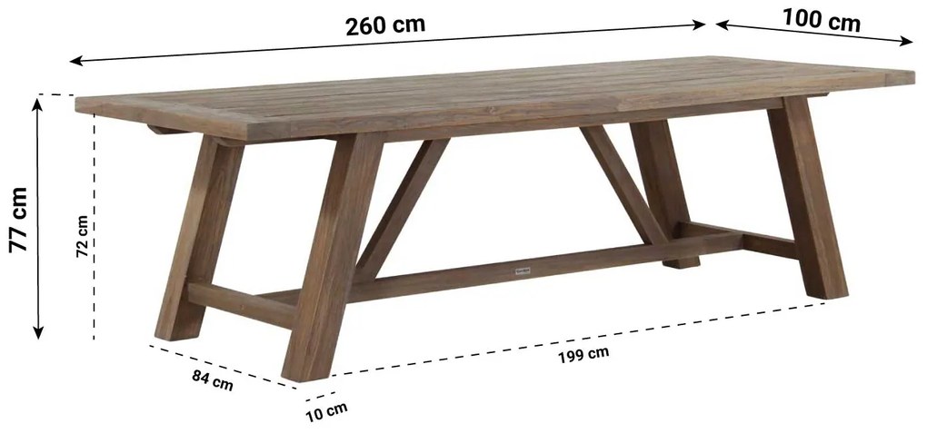 Dining Tuintafel rechthoekig 260 x 100 cm Teak Old teak greywash Lazio