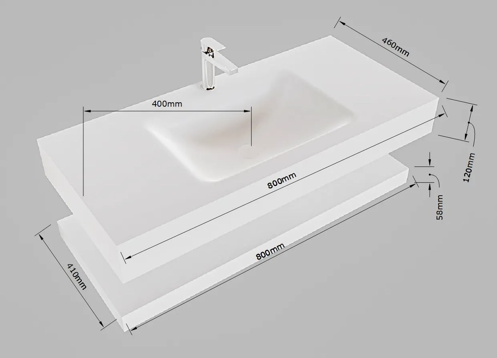 Mondiaz Alan DLux planchet 80cm met wastafel midden zonder kraangat ostra