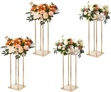 VEVOR Set van 4 vierkante bloemenkrukken 20x20x60cm Bloemenstandaard IJzeren bijzettafel Moderne bloemenzuil Goudkleurige galvanische plantenkruk Plantenstandaard Metalen standaard voor decoratie van bars, hotels en cafés