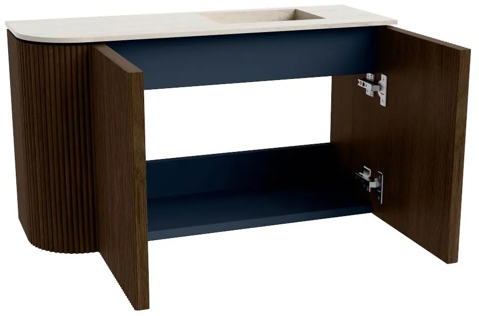 Mondiaz Joya DLux 70cm toiletmeubel ronding links walnut met wastafel faye rechts zonder kraangat meli