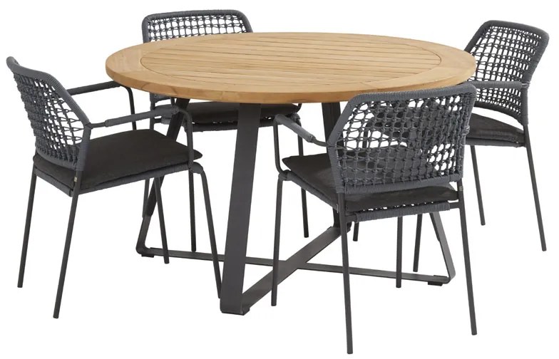 Taste by 4 Seasons Barista dining set blue met Basso teak tafel Ø 130 cm  Tuinset    houtkleur weerbestendig