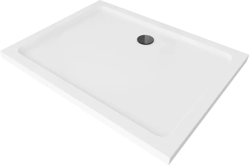 Mexen Flat slimme rechthoekige douchebak 90 x 70 cm, wit, zwarte sifon - 40107090B