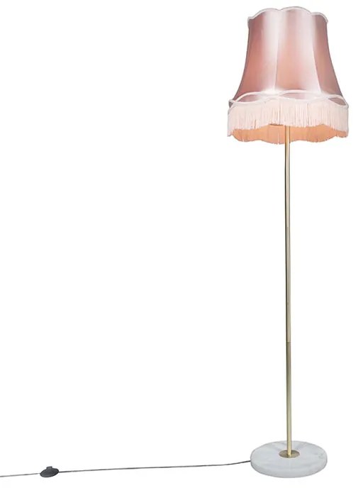 Retro vloerlamp messing met Granny kap roze 45 cm - Kaso