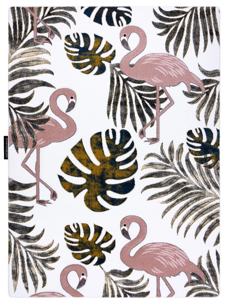 Tapijt PETIT GARDEN Flamingo's blad motief monstera bladeren crème