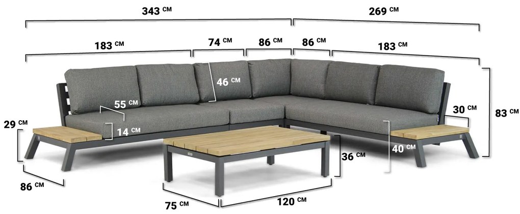 Loungeset 6 personen Aluminium Grijs 4 Seasons Outdoor Empire/Riviera