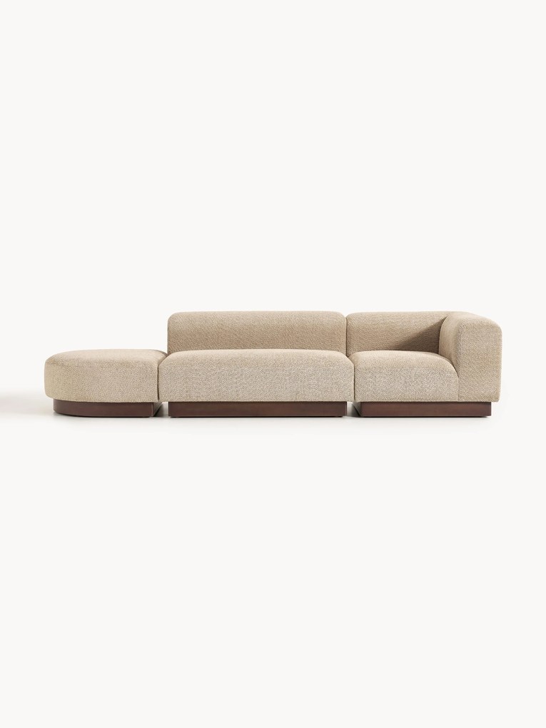 Modulaire chaise longue Natalie van teddy-bouclé met poef (links/rechts)