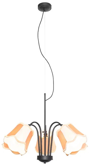 Klassieke hanglamp zwart met lampenkap goud 5-lichts - Nona