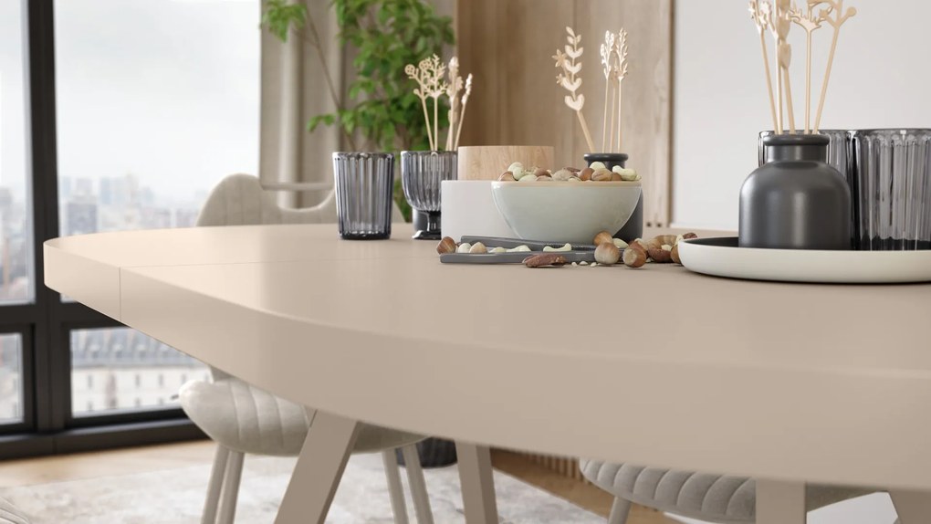 Mazzoni EXPANSO Kasjmier / kasjmier poten - OVALE UITSCHUIFTAFEL 160-360 cm VOOR 16-18 PERSONEN