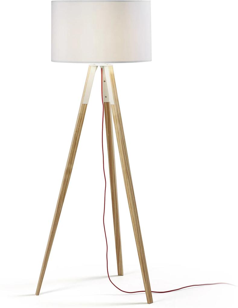 LaForma Uzagi Floor Lamp - Staande lamp - Hout - Stoffen kap - Tripod - 155 cm hoog - Scandinavisch