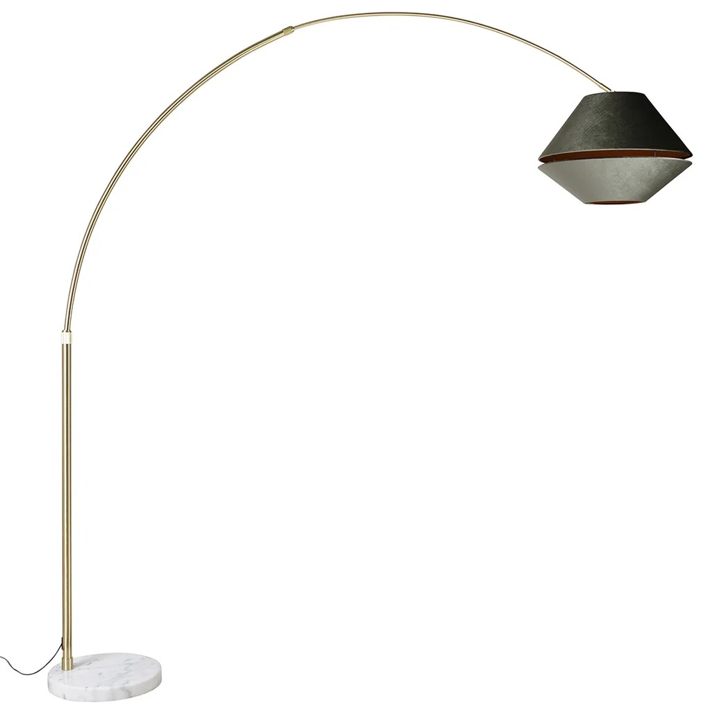 Booglamp messing met wit met dubbele velours kap groen - XXL Klassiek / Antiek, Modern E27 rond Binnenverlichting Lamp