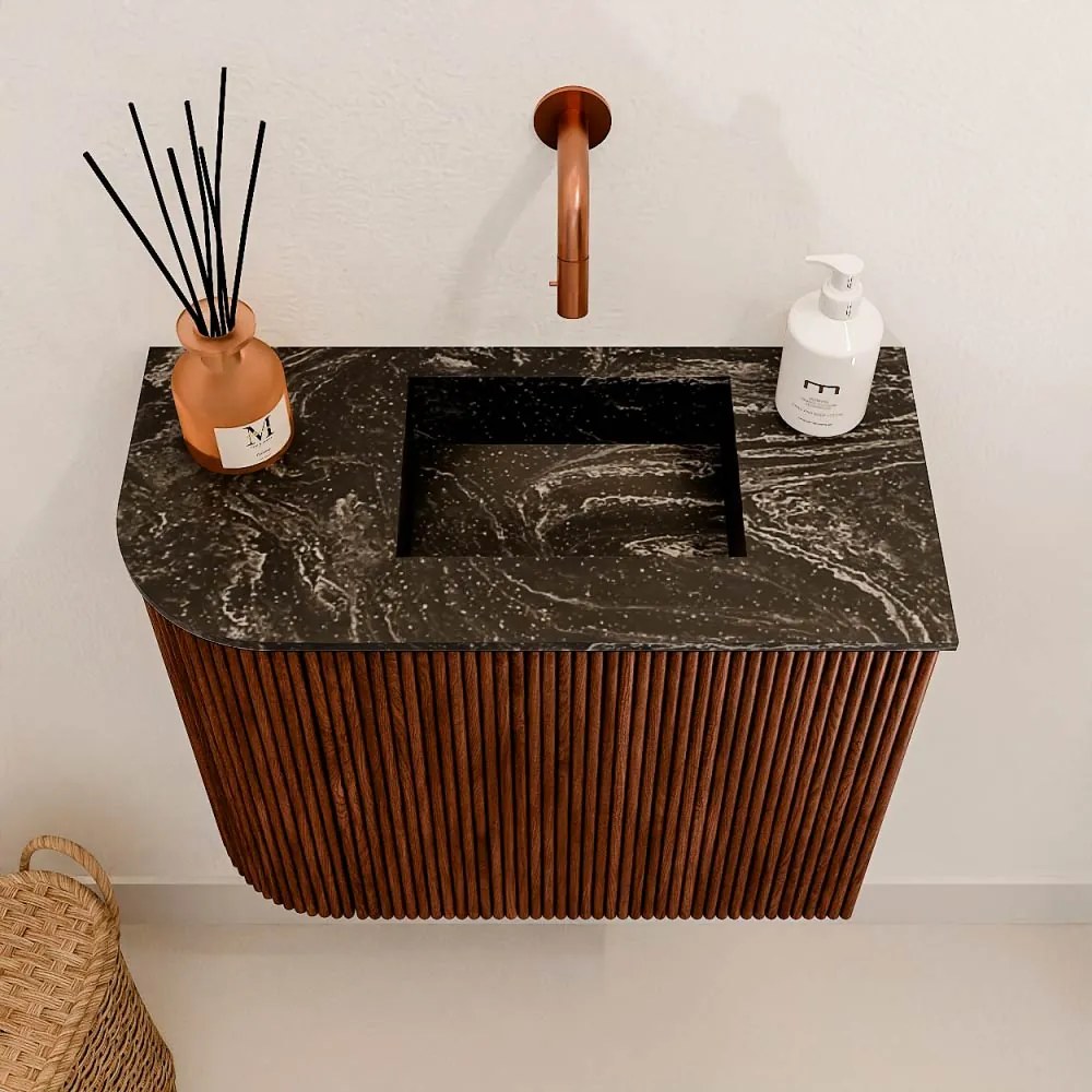 Mondiaz Joya DLux 50cm toiletmeubel ronding links ruby met wastafel faye rechts zonder kraangat lava