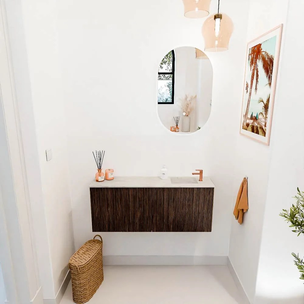 Mondiaz Joya DLux 100cm toiletmeubel walnut met wastafel faye rechts 1 kraangat ostra