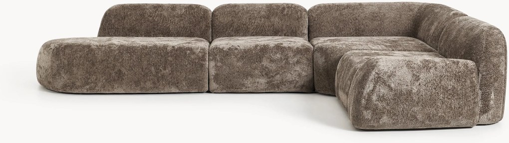 XL modulaire teddy bouclé hoekbank Wolke (4-zits) met chaise longue