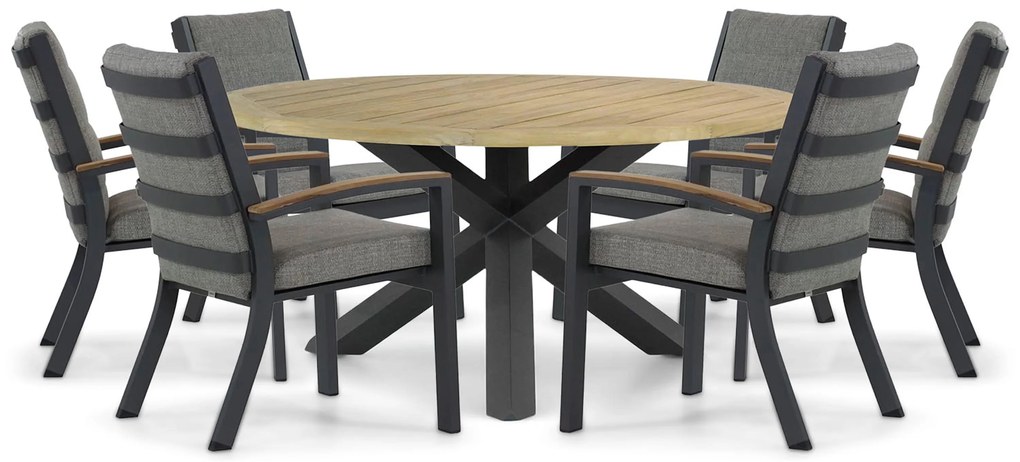 Tuinset Ronde Tuintafel 6 personen 160 cm Aluminium/teak Grijs  Osmen Midura/Rockville