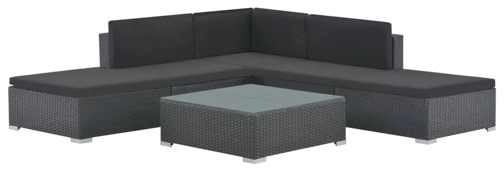 vidaXL 6-delige Loungeset met kussens poly rattan zwart