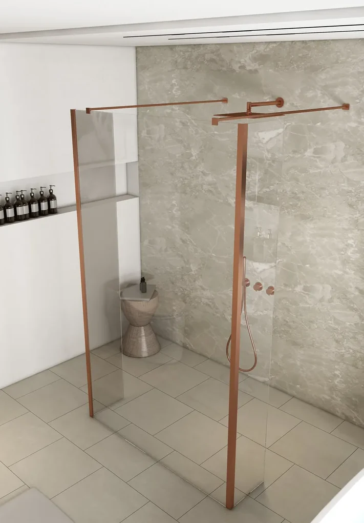 Saniclear Redro vrijstaande douchewand 100cm met zijwanden van 40cm geborsteld koper