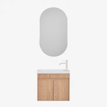 Narek Zwevend Houten Badkamermeubelset Met Geïntegreerde Wastafel Ash Brown & Ovaal Met Opbergruimte Zwart 50x90 Cm Oricsa & Tapioca Beige - Sklum