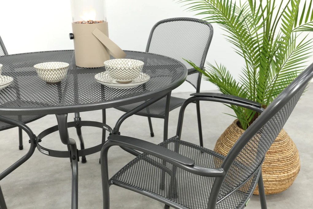 Carlo ronde stapelbare bistroset strekmetaal Ø105 cm. - Antraciet