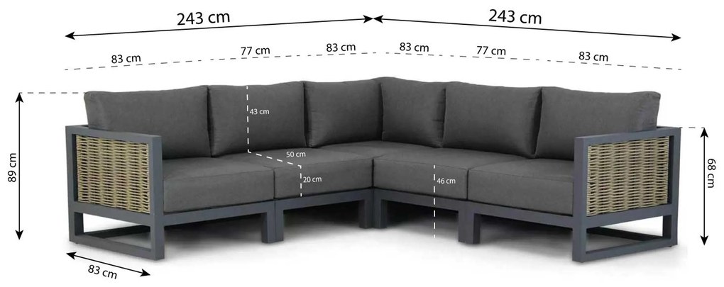 Hoek loungeset 5 personen Aluminium/wicker Grijs Santika Furniture Santika