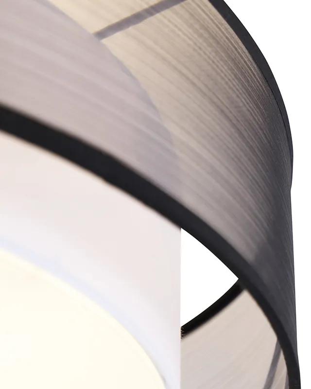 Stoffen Moderne plafondlamp zwart met wit 50 cm 3-lichts - Drum Duo Modern E27 rond Binnenverlichting Lamp